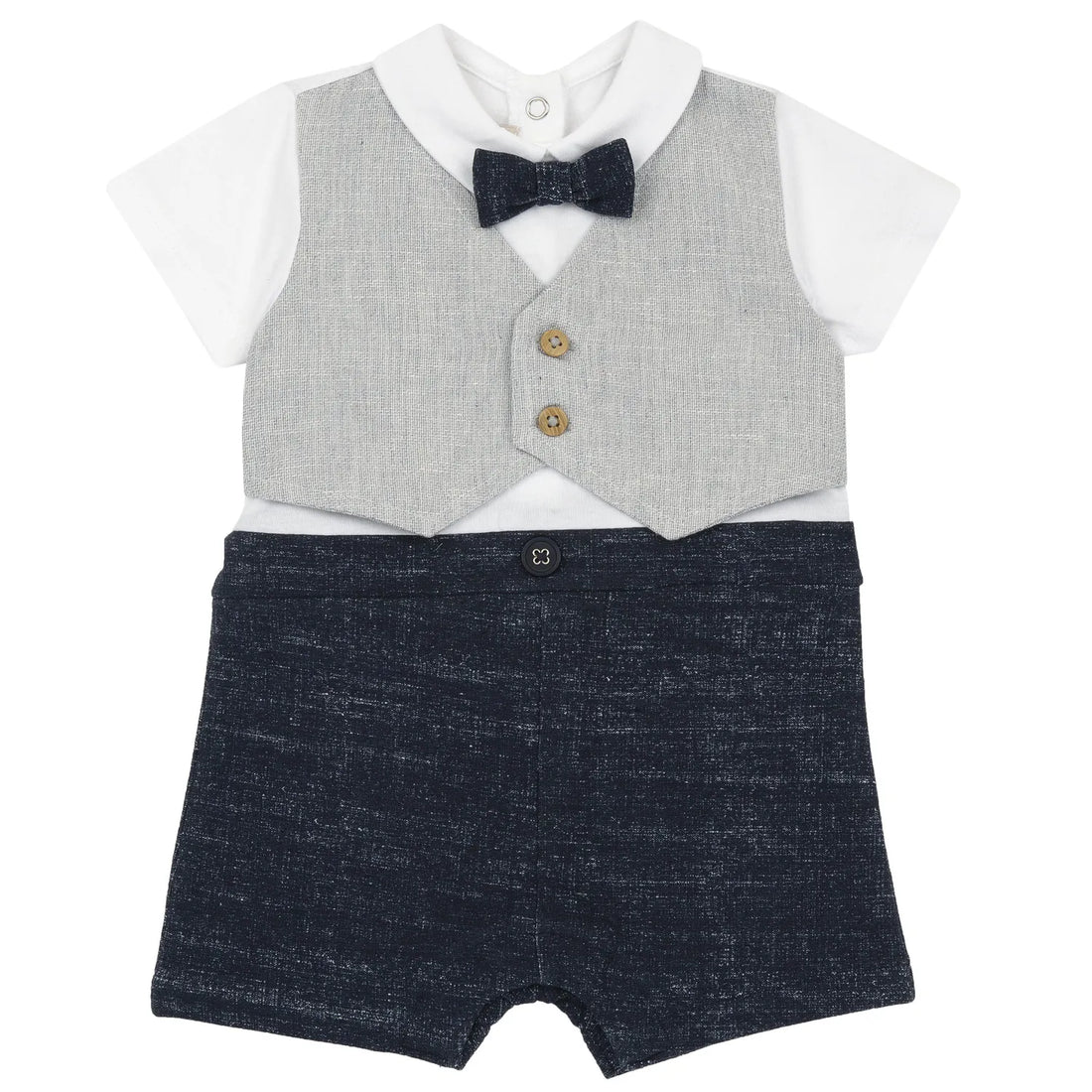 Boys White and Navy Blue Solid Romper