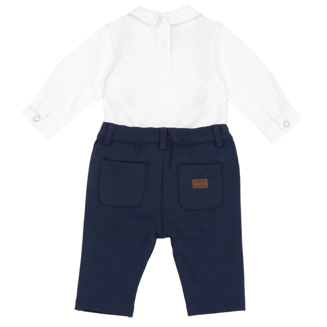Boys White &amp; Navy Embroidered Bodysuit with Trouser