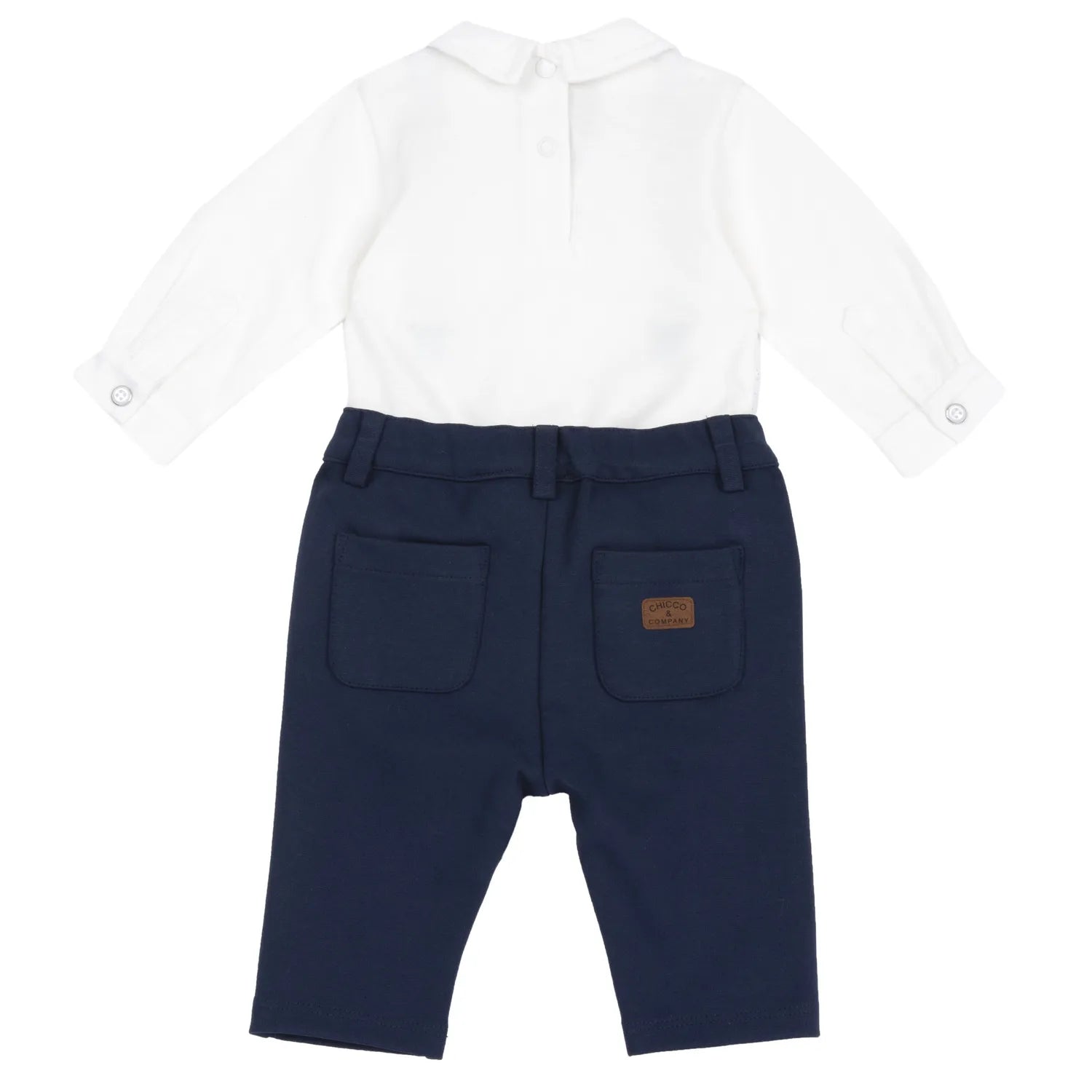 Boys White &amp; Navy Embroidered Bodysuit with Trouser
