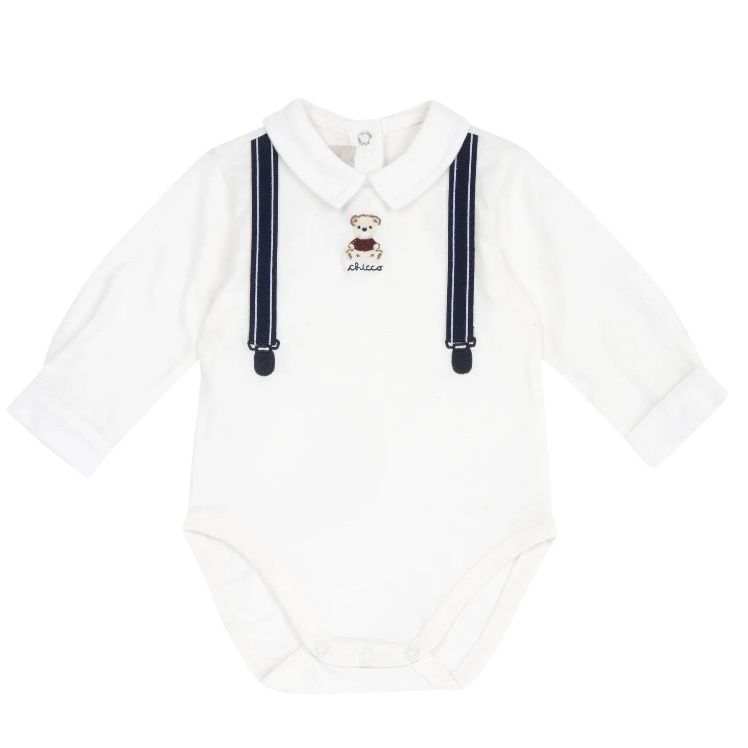 Boys White &amp; Navy Embroidered Bodysuit with Trouser