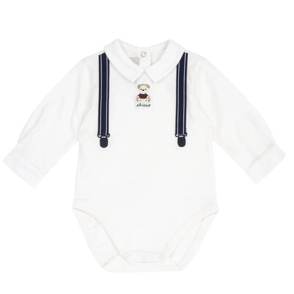 Boys White &amp; Navy Embroidered Bodysuit with Trouser