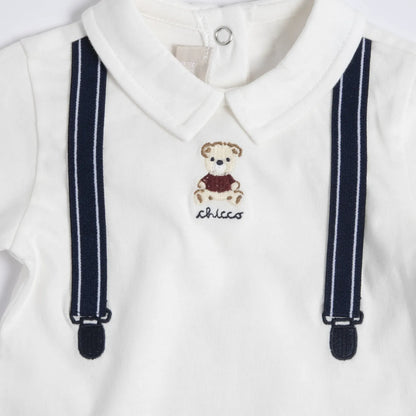 Boys White &amp; Navy Embroidered Bodysuit with Trouser