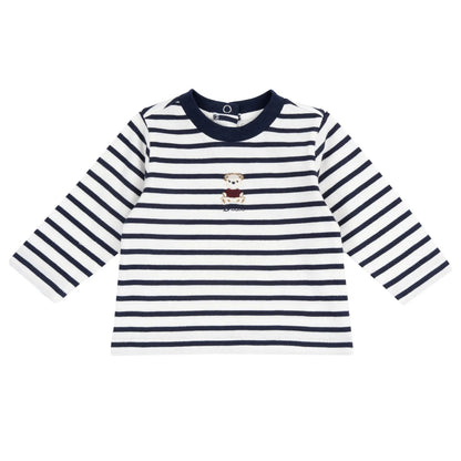 Boys White &amp; Navy Striped Knitted T-shirt