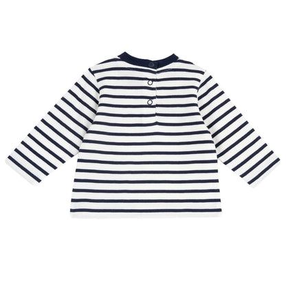 Boys White &amp; Navy Striped Knitted T-shirt