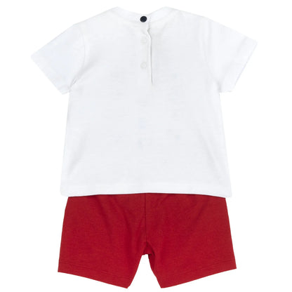 Boys White and Red Printed T-Shirt with Shorts