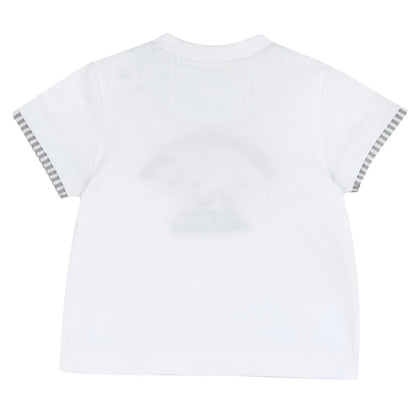 Boys White Animal Embroidered T-shirt