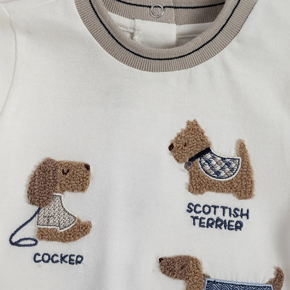 Boys White Animal Printed Cotton T-shirt