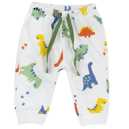 Boys White Animal Printed Joggers