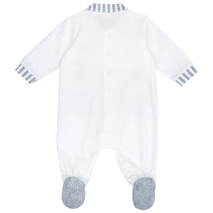 Boys White Applique Front Opening Babysuit