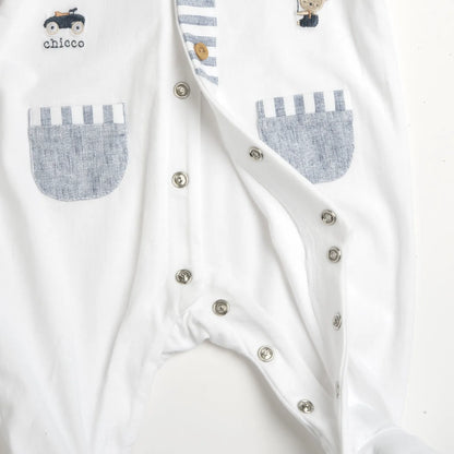 Boys White Applique Front Opening Babysuit