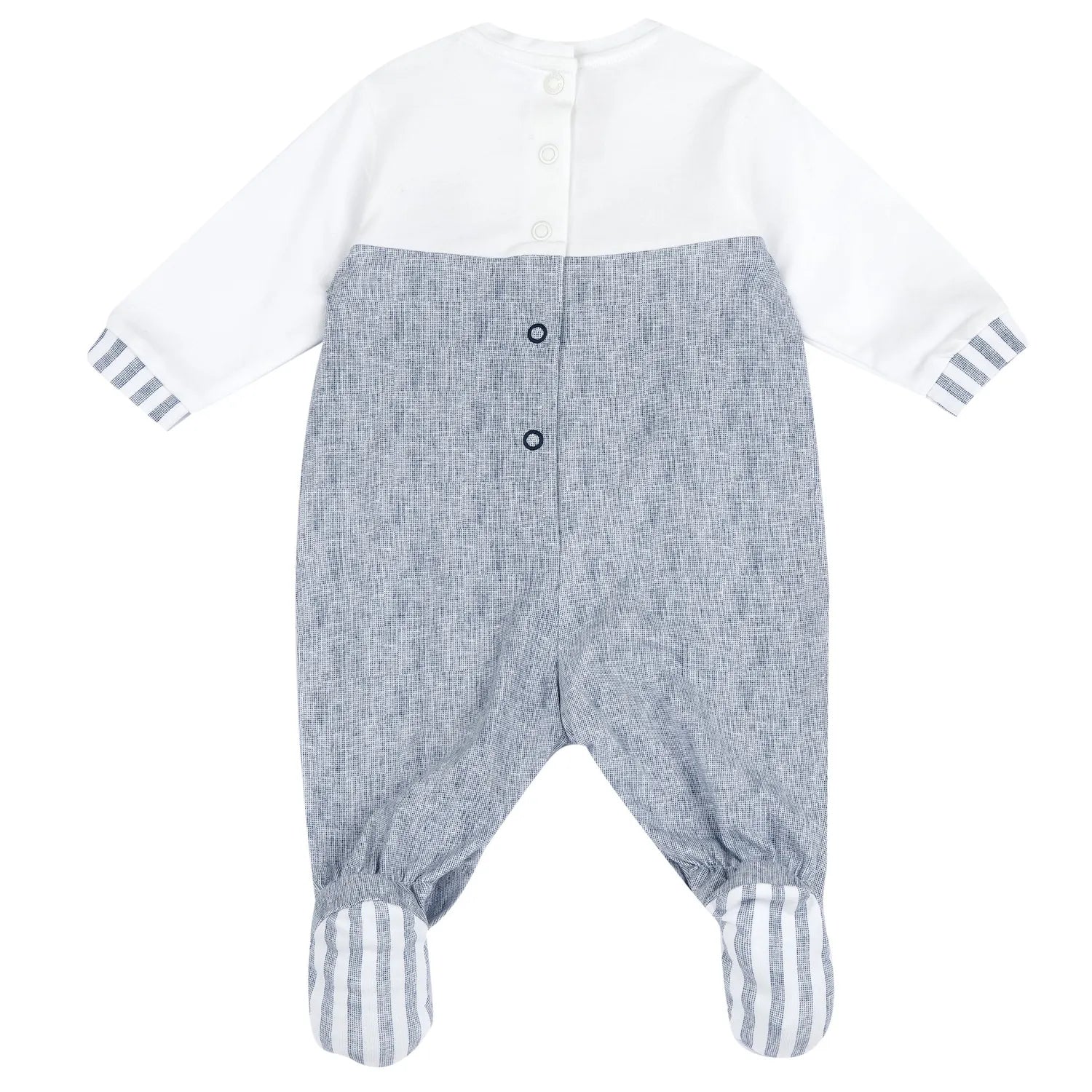 Boys White Applique Leg Opening Babysuit