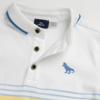 Boys White Colorblocked Polo T-shirt