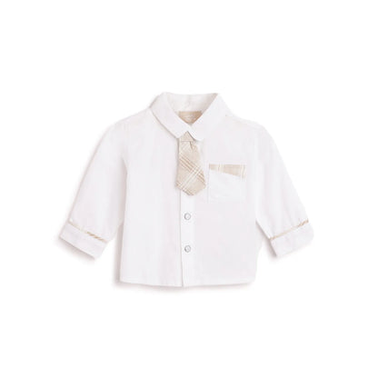 Boys White Cotton Solid Shirt