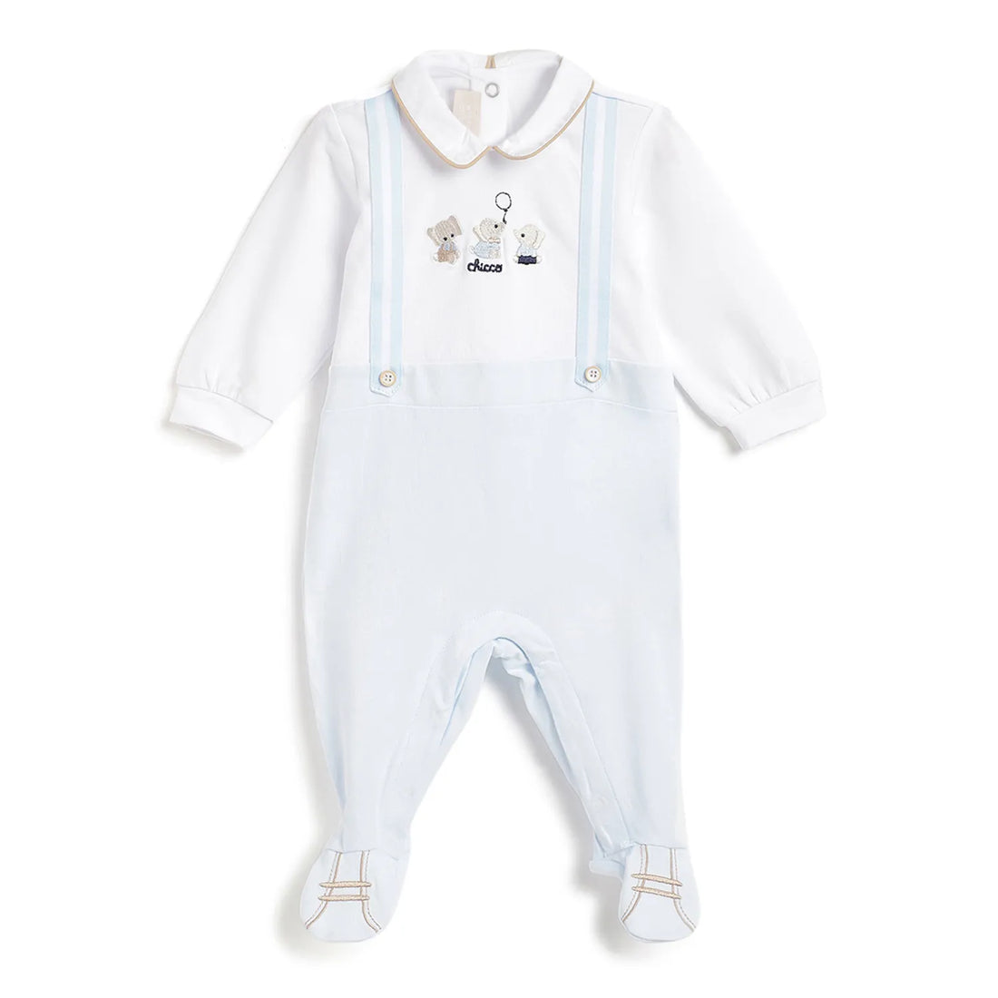 Boys White Embroidered Leg Opening Babysuit