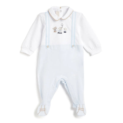 Boys White Embroidered Leg Opening Babysuit