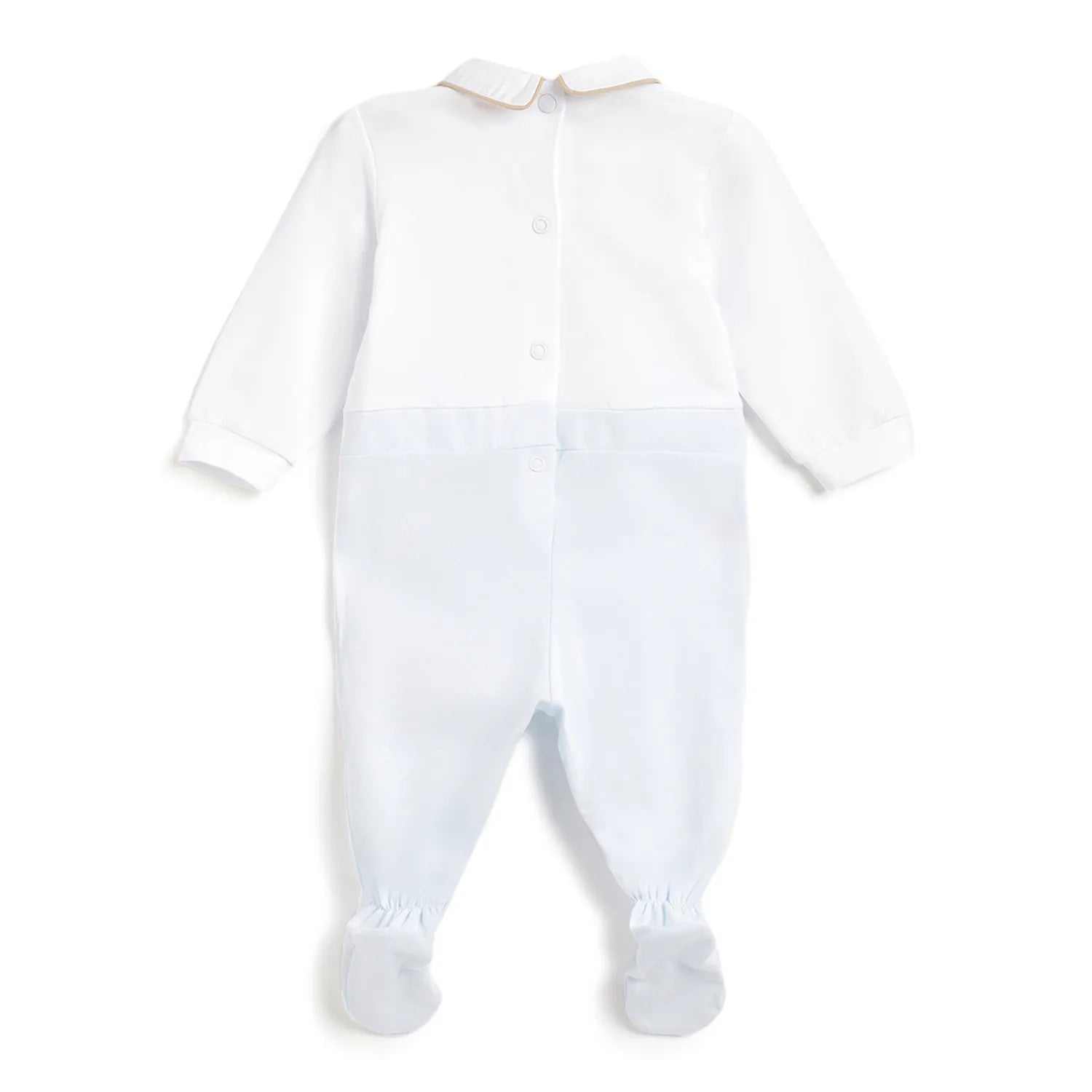 Boys White Embroidered Leg Opening Babysuit
