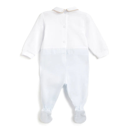 Boys White Embroidered Leg Opening Babysuit