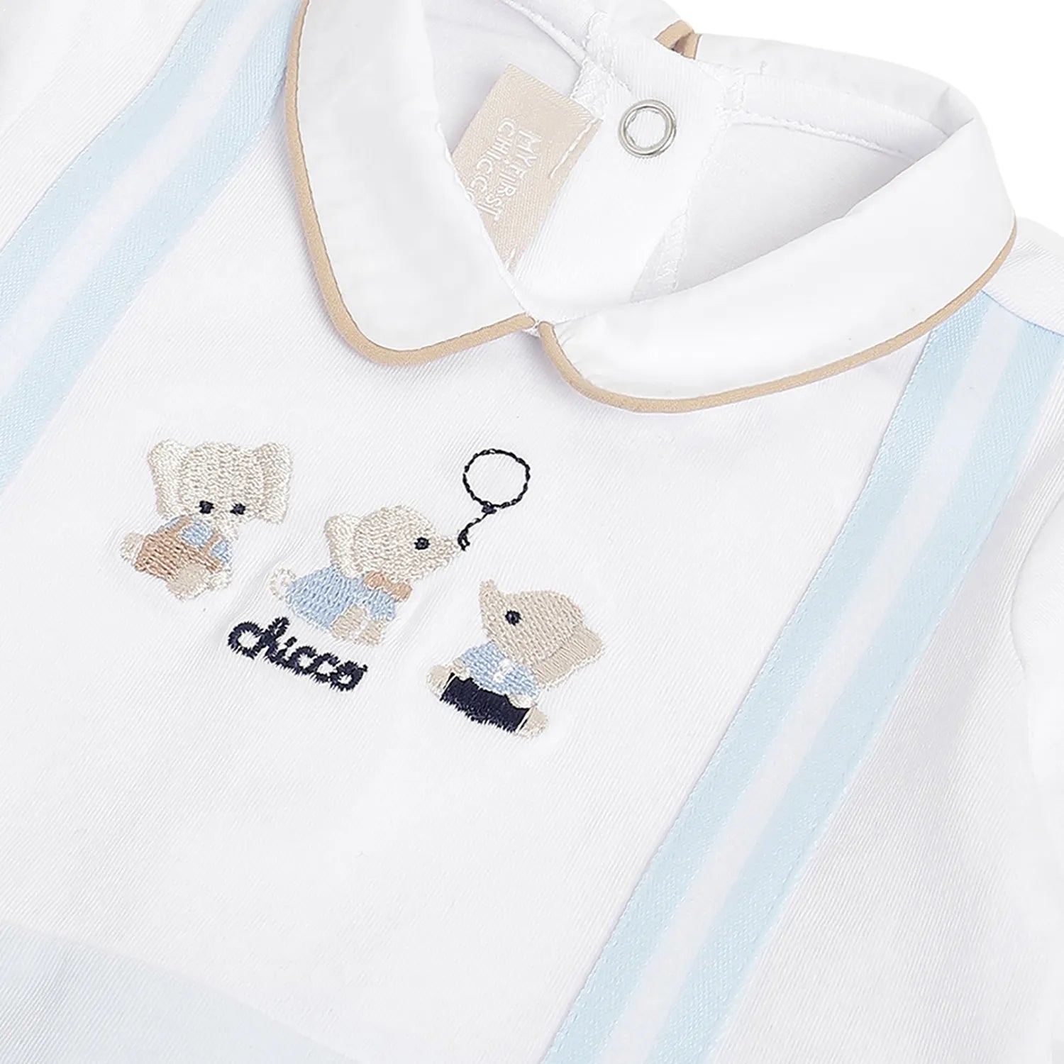 Boys White Embroidered Leg Opening Babysuit