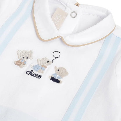 Boys White Embroidered Leg Opening Babysuit