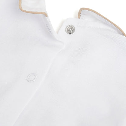 Boys White Embroidered Leg Opening Babysuit