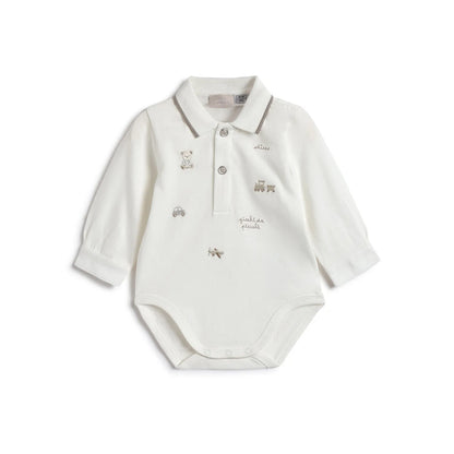 Boys White Printed Bodysuit T-shirt