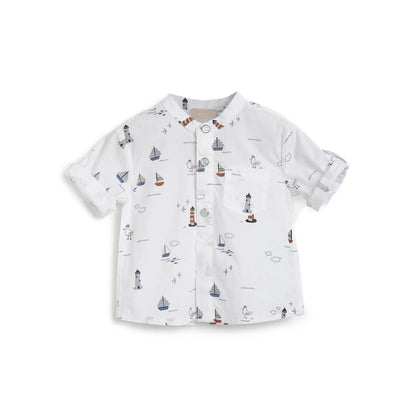 Boys White Printed Casual Shirt