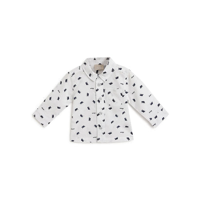 Boys White Printed Collar Casual Shirt