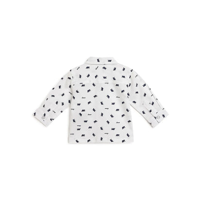 Boys White Printed Collar Casual Shirt
