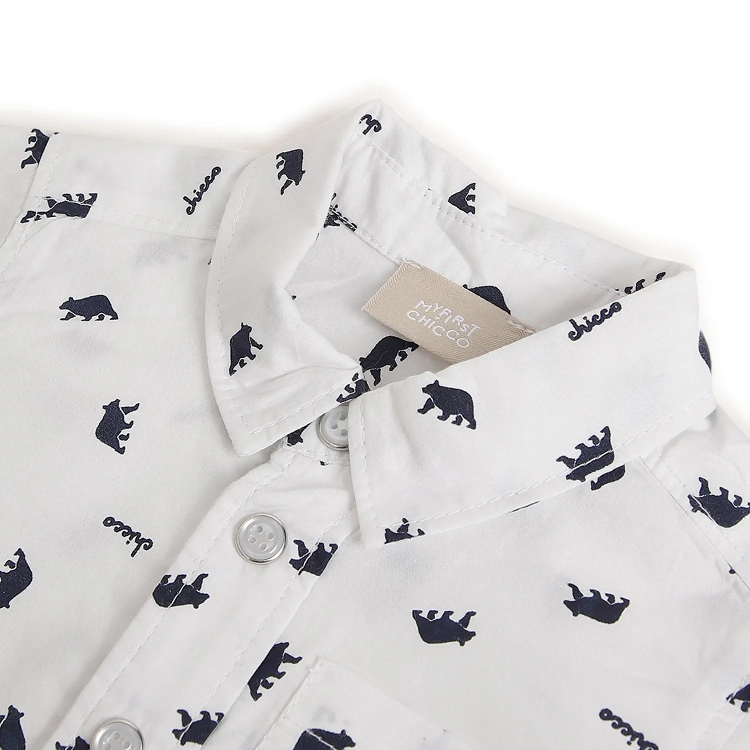 Boys White Printed Collar Casual Shirt