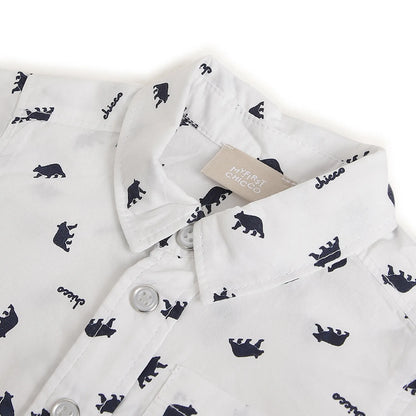 Boys White Printed Collar Casual Shirt