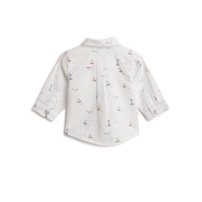 Boys White Printed Cotton Shirt