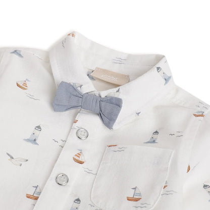 Boys White Printed Cotton Shirt