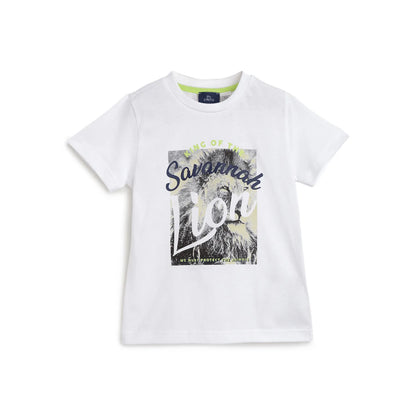 Boys White Printed Cotton T-shirt