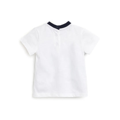 Boys White Printed Cotton T-shirt