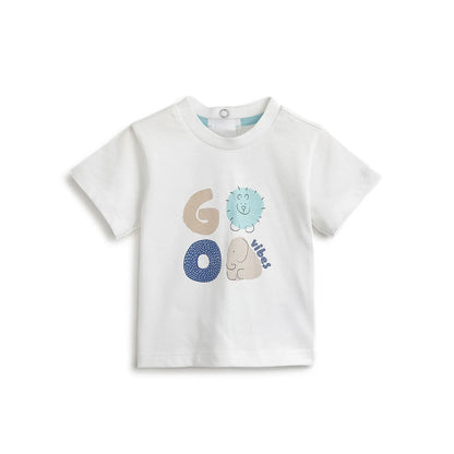 Boys White Printed Cotton T-shirt