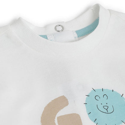 Boys White Printed Cotton T-shirt