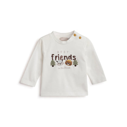 Boys White Printed Cotton T-shirt