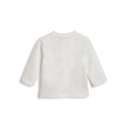 Boys White Printed Cotton T-shirt
