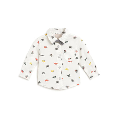 Boys White Printed Formal Shirt