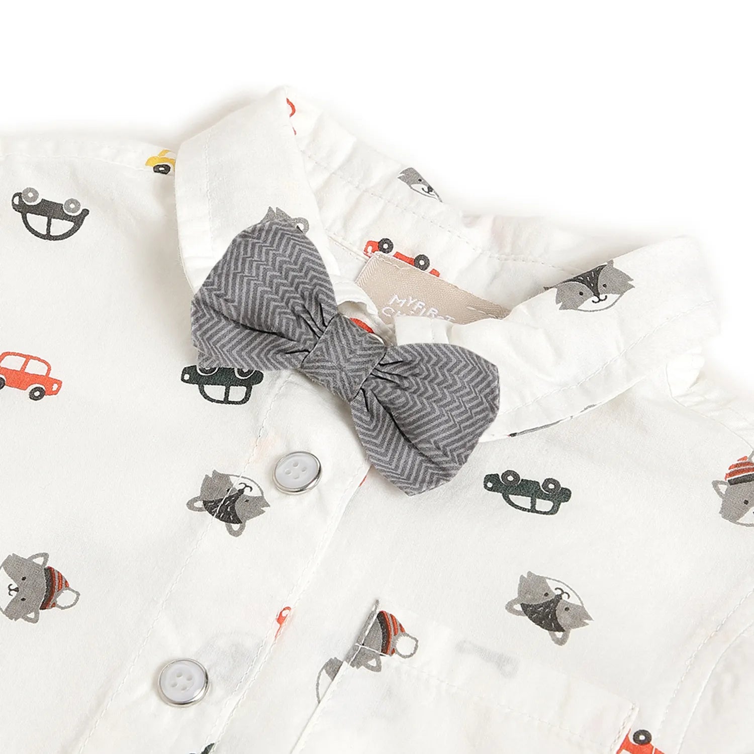 Boys White Printed Formal Shirt