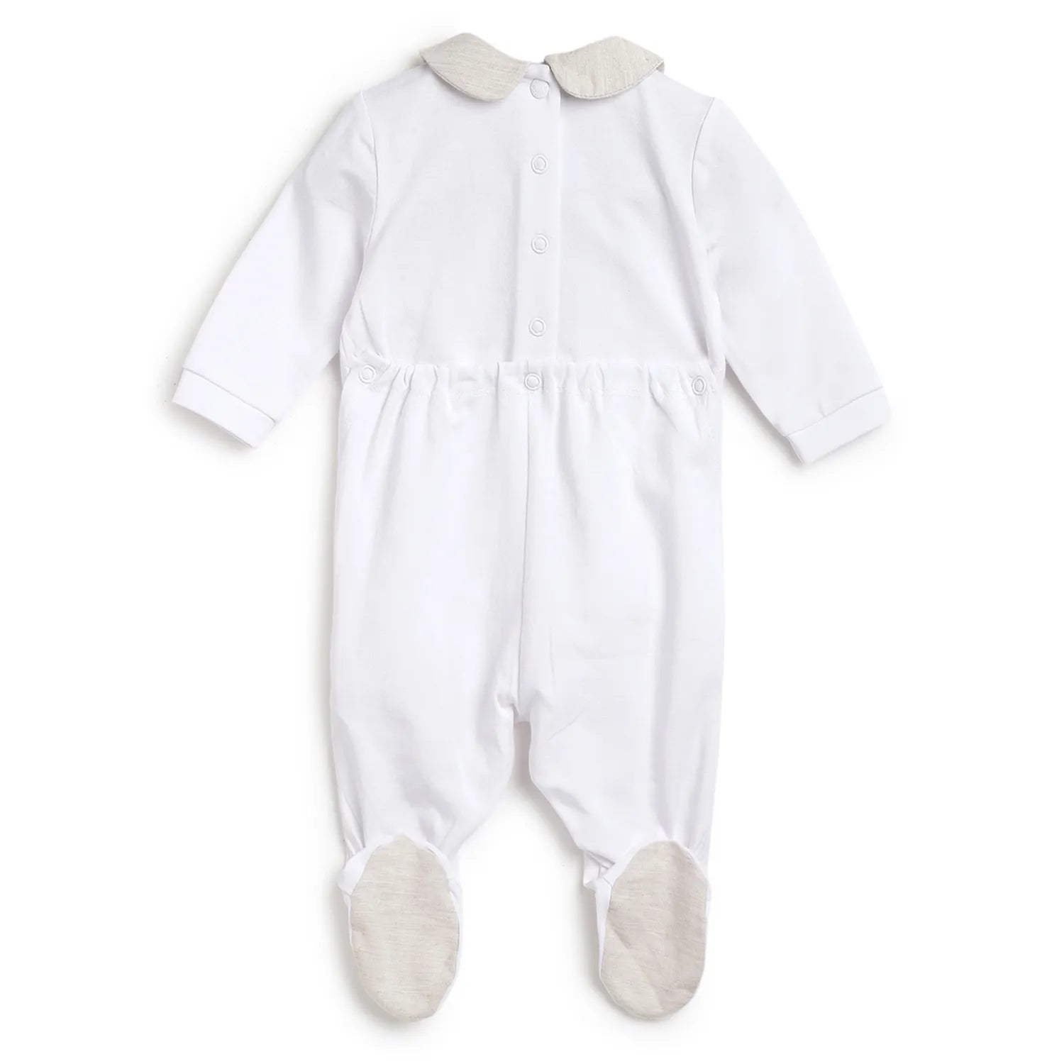 Boys White Printed Nappy Opening Babysuit