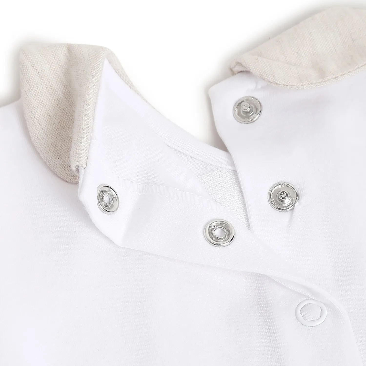 Boys White Printed Nappy Opening Babysuit