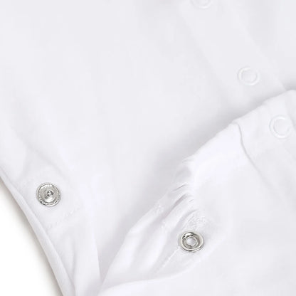 Boys White Printed Nappy Opening Babysuit