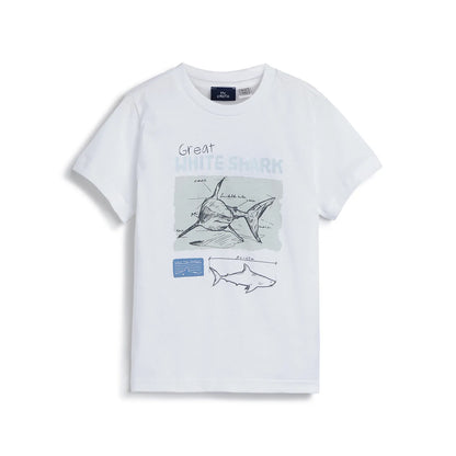 Boys White Printed T-shirt