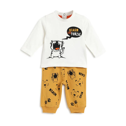 Boys White Printed T-shirt With Trouser