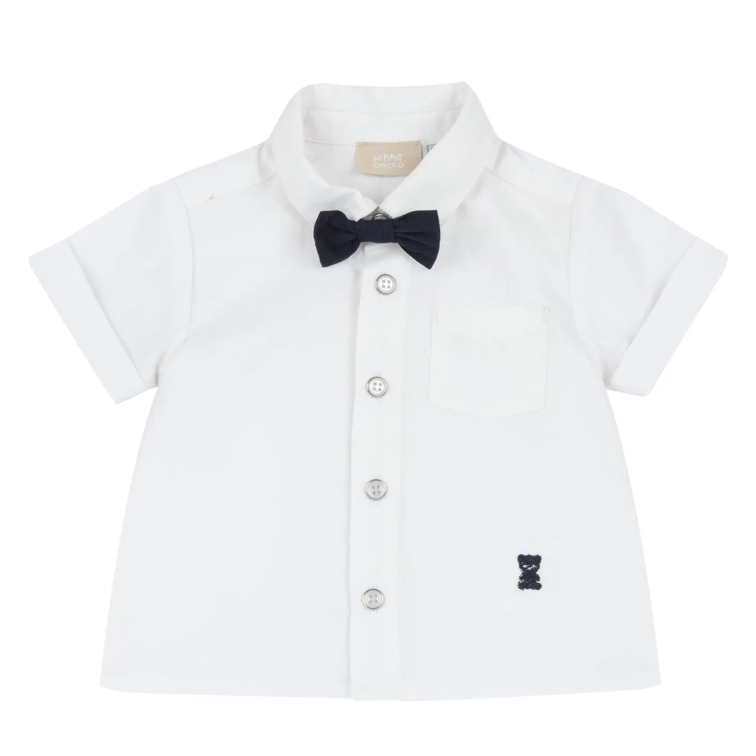 Boys White Solid Short Sleeve Shirt