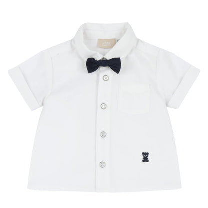 Boys White Solid Short Sleeve Shirt