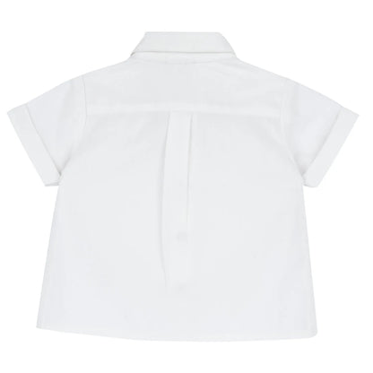 Boys White Solid Short Sleeve Shirt