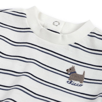 Boys White Striped Cotton T-shirt