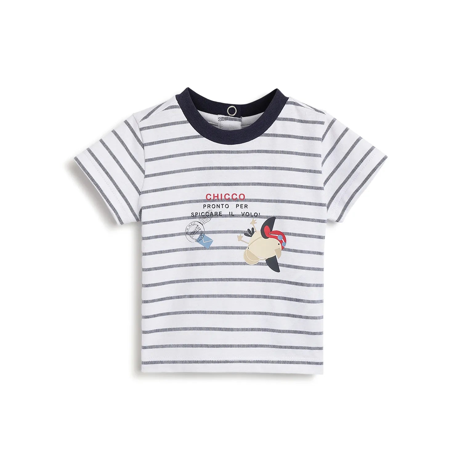 Boys White Striped Cotton T-shirt